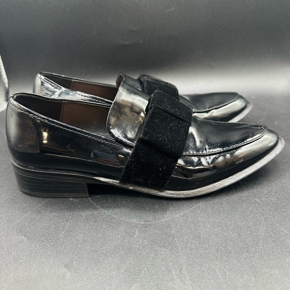 Zara Shoes - Zara Faux Black Patent Leather Velvet Bow Loafers Shoes Womens Size 7.5 EU 38